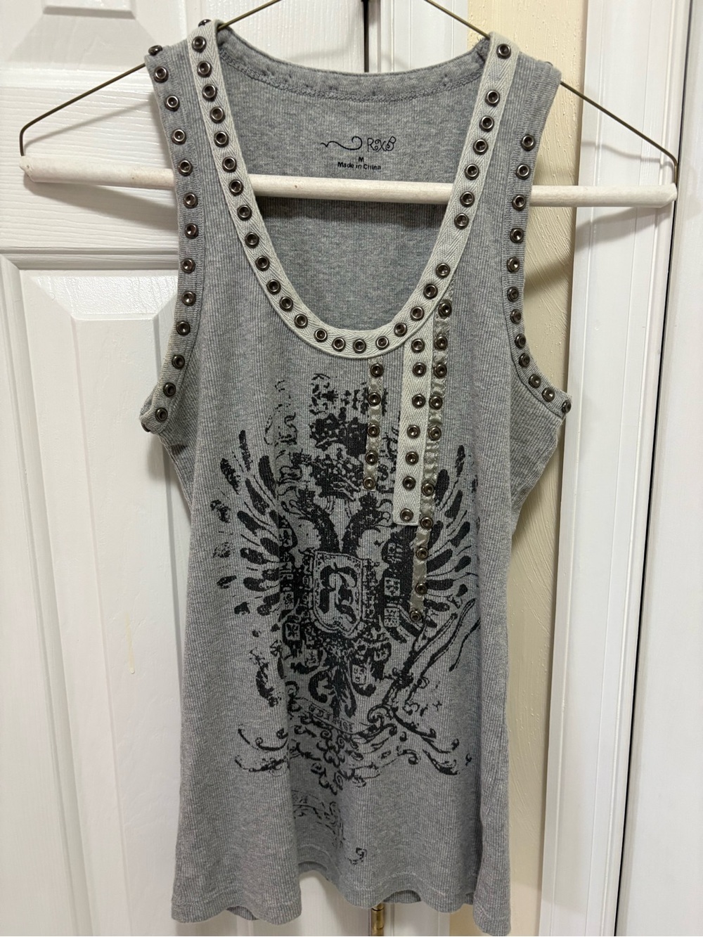 Grey Studded Graphic Tank Top
